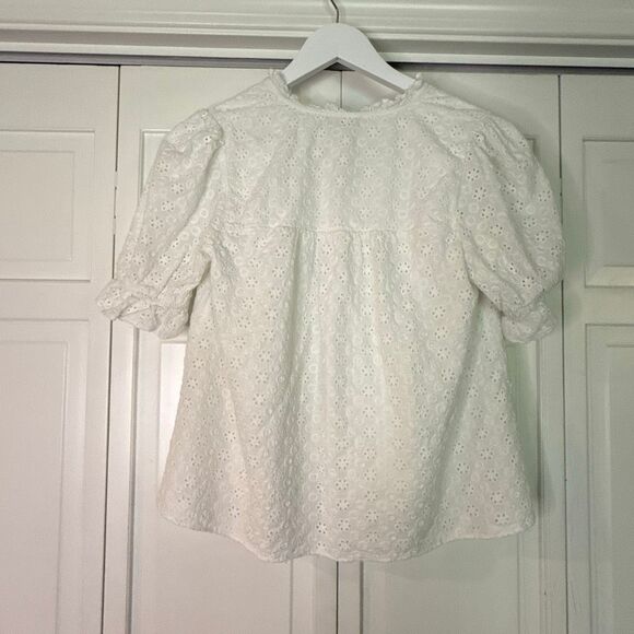 1. State white cotton eyelet puff sleeve blouse small - Picture 10 of 11